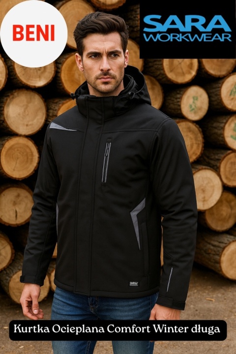 Kurtka długa ocieplana COMFORT WINTER Czarny Żółty odblaskowy